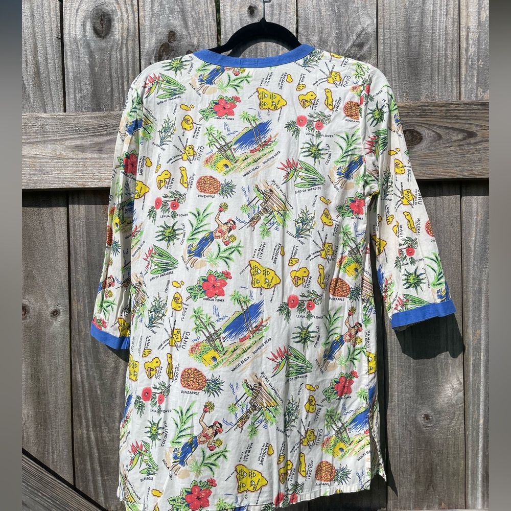 J. Crew White Hawaiian Print Tunic with Blue Trim - Picture 8 of 9